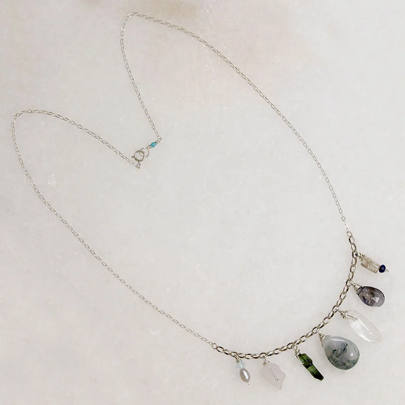 Sparkling diamond necklaces -Wintery Energetic Gemstone & Silver Necklace by Brin