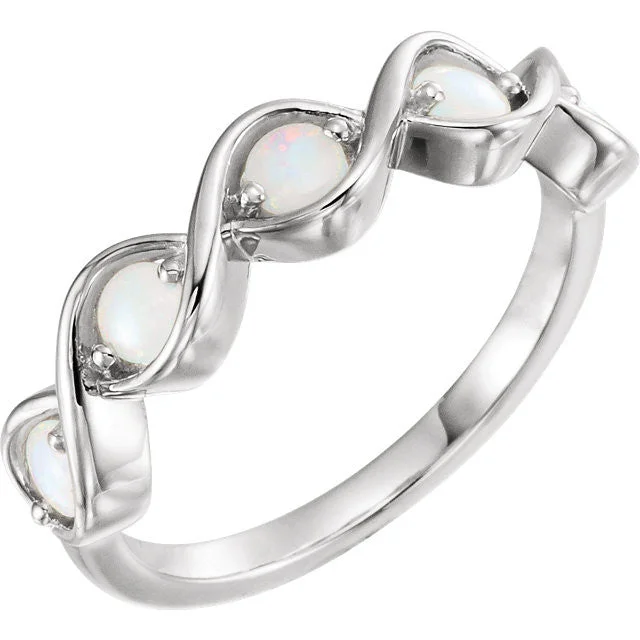 Ladies Rings with Lock Glow-Australian Opal 5 Stone Stackable Ring - 14k Gold, Platinum or .925