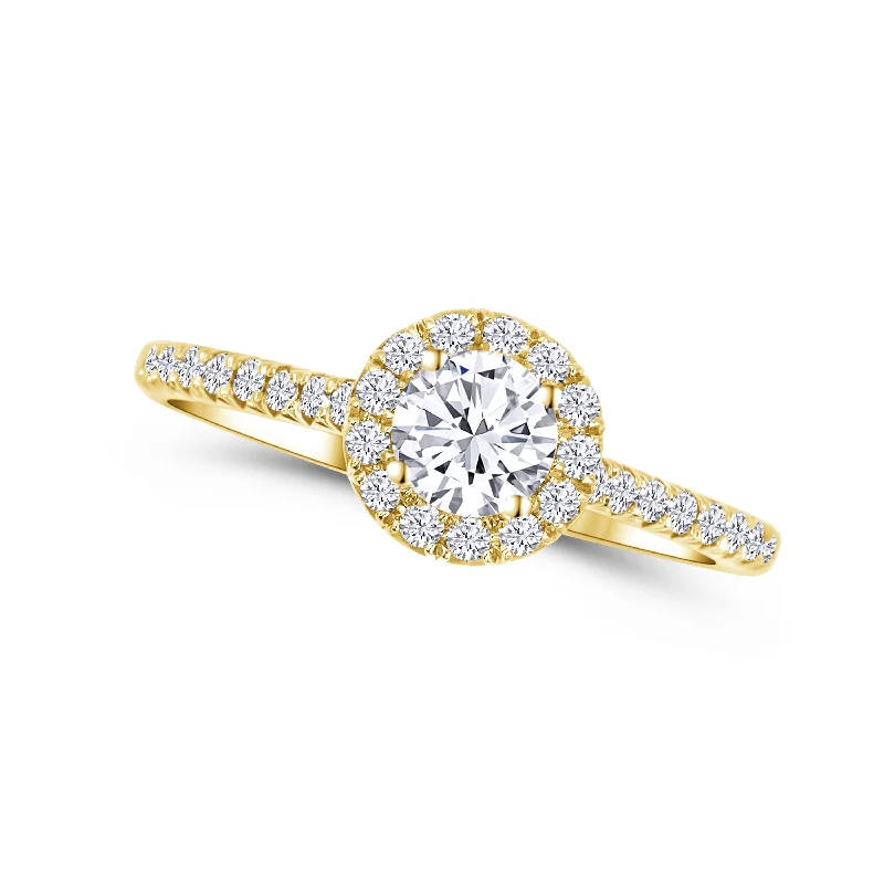 Ladies Engagement Rings with Jade Spark-14K Yellow Gold Round 0.50 Carat Diamond Halo Engagement Ring 0.31 Carat Side Diamonds