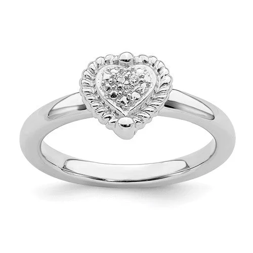 Ladies Rings with Gold Fibrolite-Sterling Silver Stackable Expressions Heart Diamond Ring