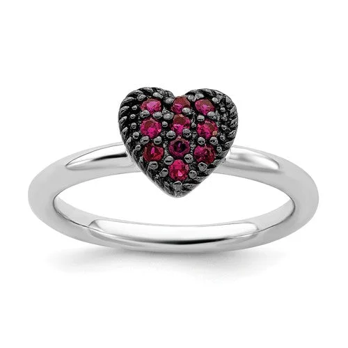 Ladies Rings with Stellar Stone-Sterling Silver Stackable Expressions Cr Ruby Heart Ring