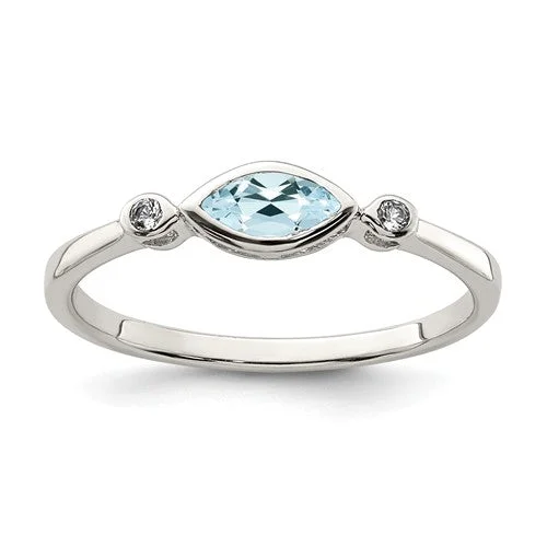 Ladies Rings with Vibrant Stones-Sterling Silver Bezel Set Marquise Gemstone And White Topaz Rings