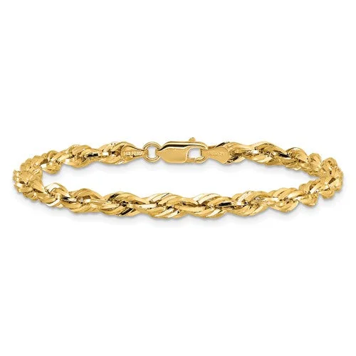 Ladies fiery topaz bracelets -14KT YELLOW GOLD 4.25MM SEMI SOLID ROPE CHAIN BRACELET