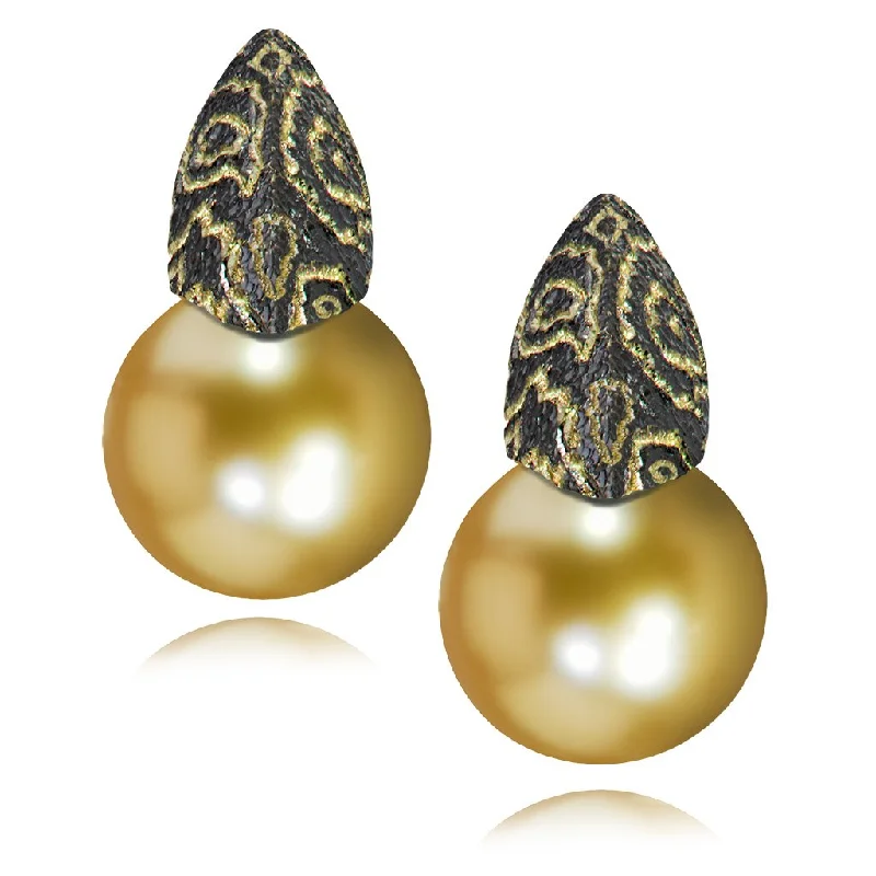 Ladies Earrings Pearl Glow-Gold Earrings with South Sea Golden Pearls