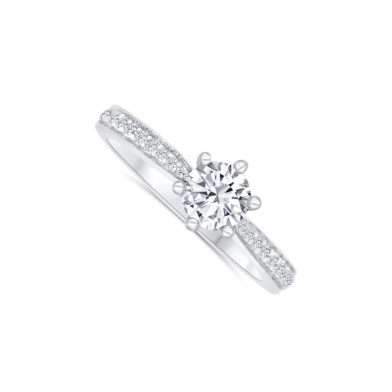 Ladies Engagement Rings Braided Spark-18K White Gold Round 0.57 Carat Diamond Double Hidden Halo Engagement Ring