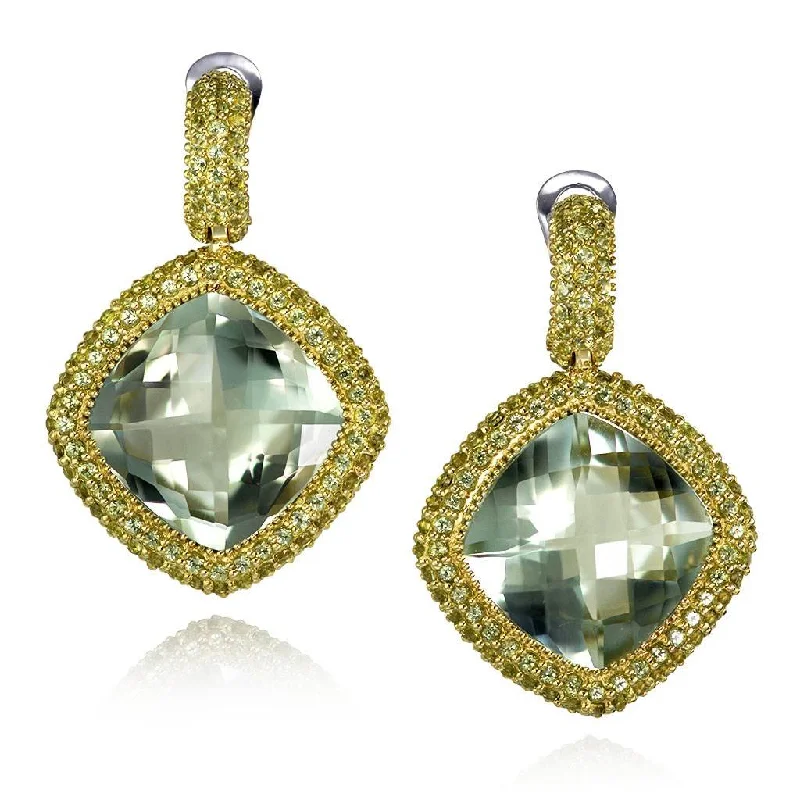 Ladies Earrings for Girl Shine-Gold Royal Drop Earrings with Green Amethyst & Peridot