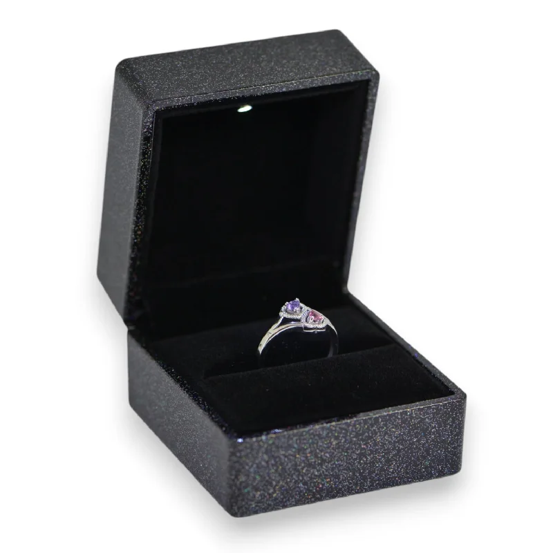 Ladies Rings with Crescent Glow-Back Glitter LED Ring Box