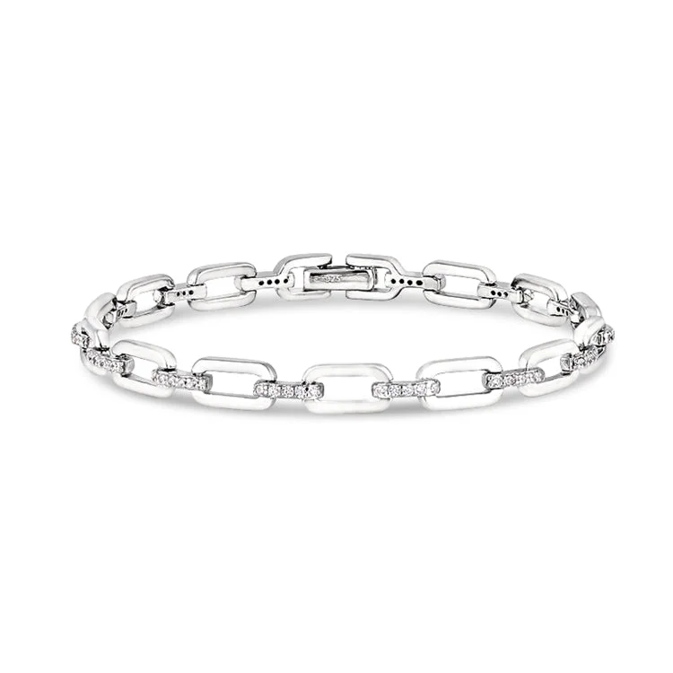 Ladies moody gothic bracelets -Platinum Finish Sterling Silver Micropave Open Links Bracelet with Simulated Diamonds.  - 7.5"