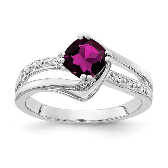 Ladies Rings with Yellow Herderite-Sterling Silver Cushion Rhodolite Garnet and Diamond Ring Size 7