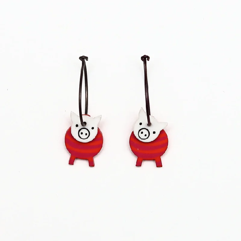 Ladies Earrings with Teal Cavansite-Lene Lundberg K-Form Red Stripey Pig Earrings