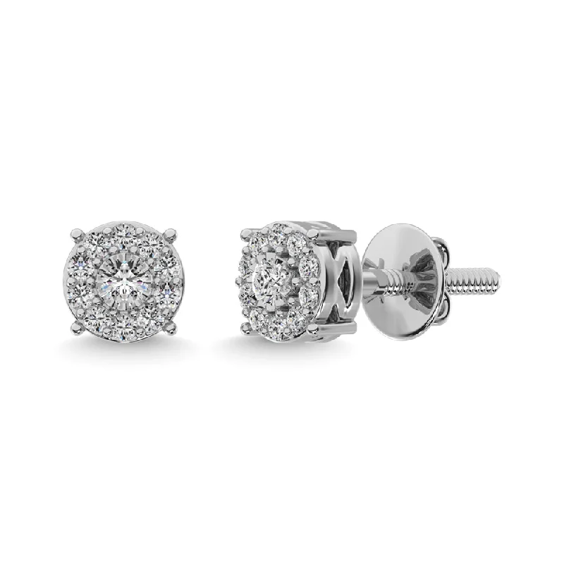 Ladies Earrings with Nebula Drops-Sterling Silver Diamond 1/20 CTW Halo Earrings