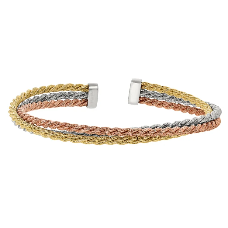 Ladies zodiac glow bracelets -Rhodium, Rose Gold and Gold Finish Sterling Silver Three Rope Twist Cuff Bracelet