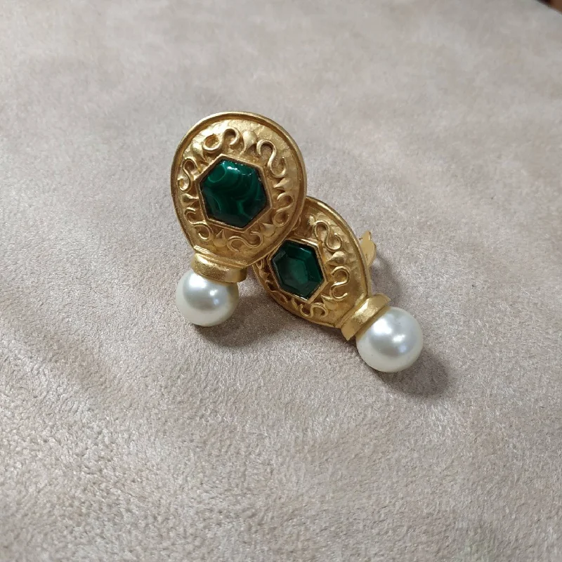 Ladies Earrings with Yellow Sanidine-Malachite Earrings by Rima Ariss Green Clip On Gold