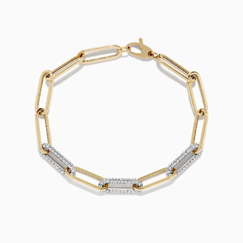 Ladies muted tone bracelets -Duo 14k Two-Tone Gold Paperclip Pave Diamond Bracelet