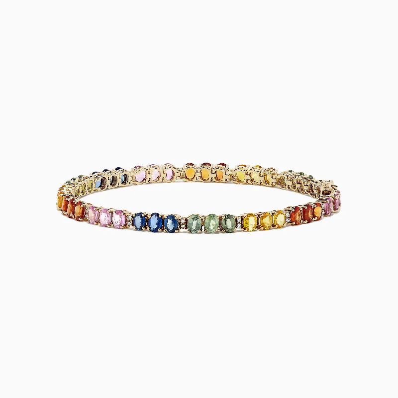 Ladies muted tone bracelets -Watercolors 14K Gold Multi Sapphire & Diamond Tennis Bracelet, 9.73 TW