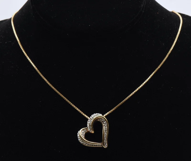 Healing charm necklaces -Vintage Vermeil Heart Slide Pendant on Gold Tone Chain Necklace - 20"