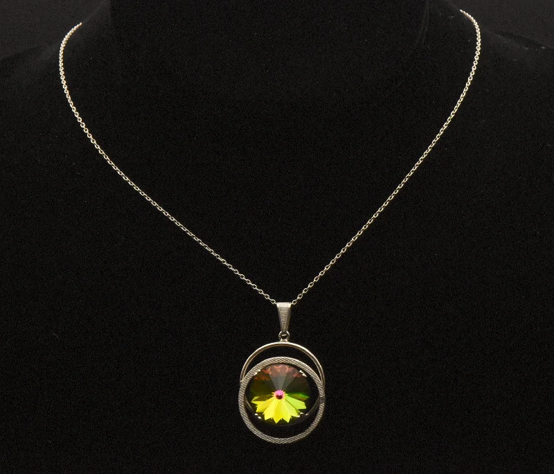 Astrology charm necklaces -Vintage Colorful Prismatic Glass Silver Pendant on Silver Chain Necklace - 17.5"