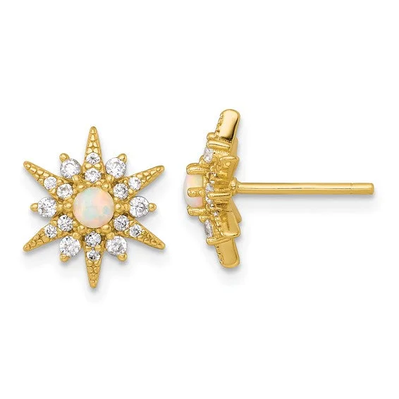 Ladies Earrings for Founder Spark-Gold Plated Sterling Silver Opal and CZ Star Earrings