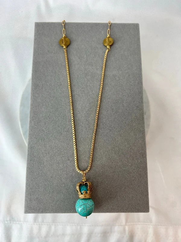 Sunbeam shine necklaces -Necklace - Bronze St. Edward's Crown on Turquoise Box/Paperclip Chain