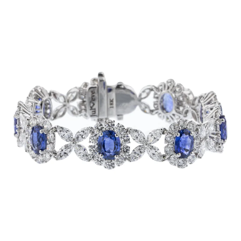 Ladies signature designer bracelets -JULEVE 18KT 14.36 CTW SAPPHIRE & 14.72 CTW DIAMOND HALO BRACELET