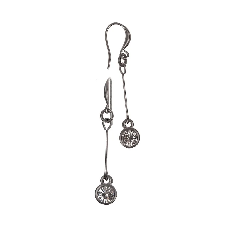 Ladies Earrings Dual Shine-Hot Tomato Faceted Crystal 'Pin' Drop Earrings in Gunmetal