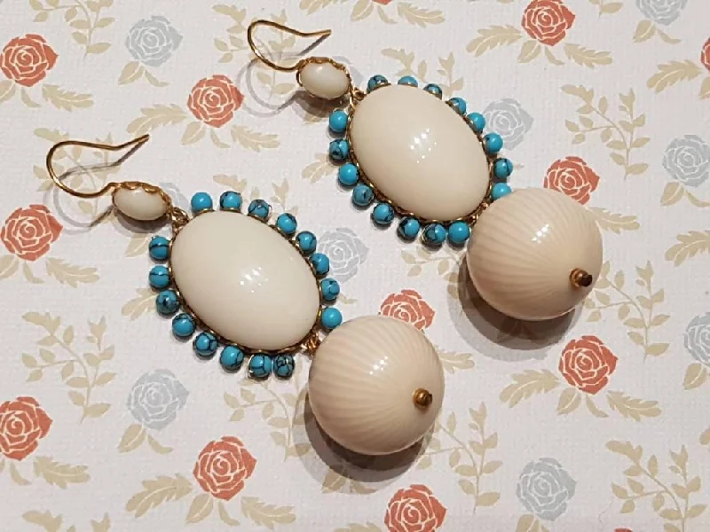 Ladies Earrings Fresh Glow-Askew London Cream Turquoise Glass Chandelier Earrings Unsigned