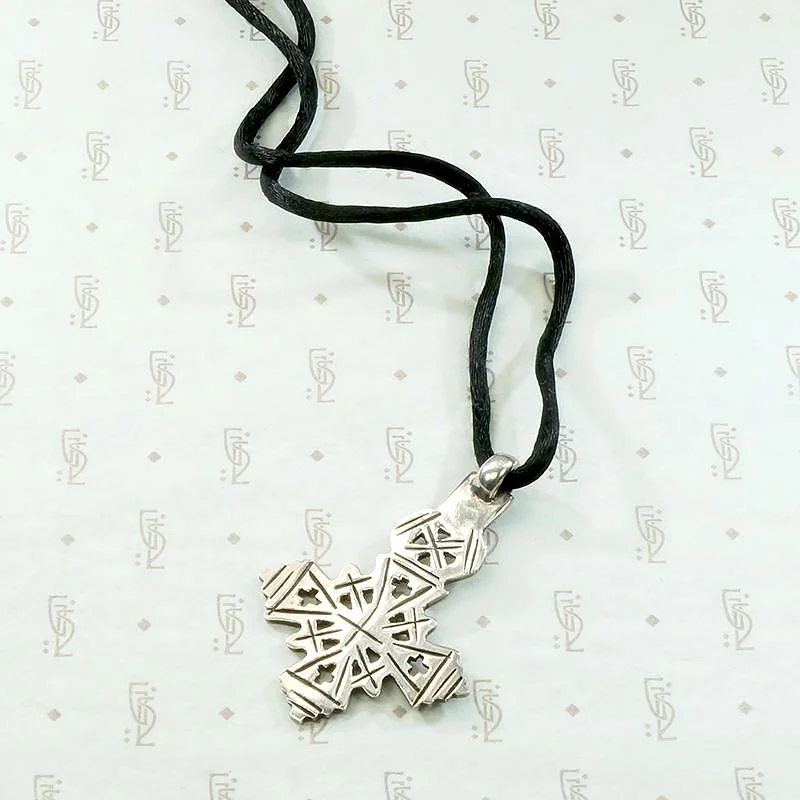 Squared charm necklaces -Sterling Silver Coptic Cross Satin Cord Necklace