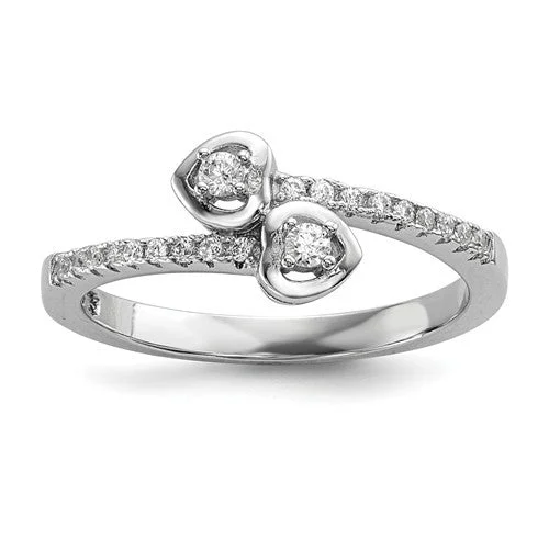 Ladies Rings Timeless Spark-Sterling Silver CZ Brilliant Embers Double Hearts Two-Stone Ring