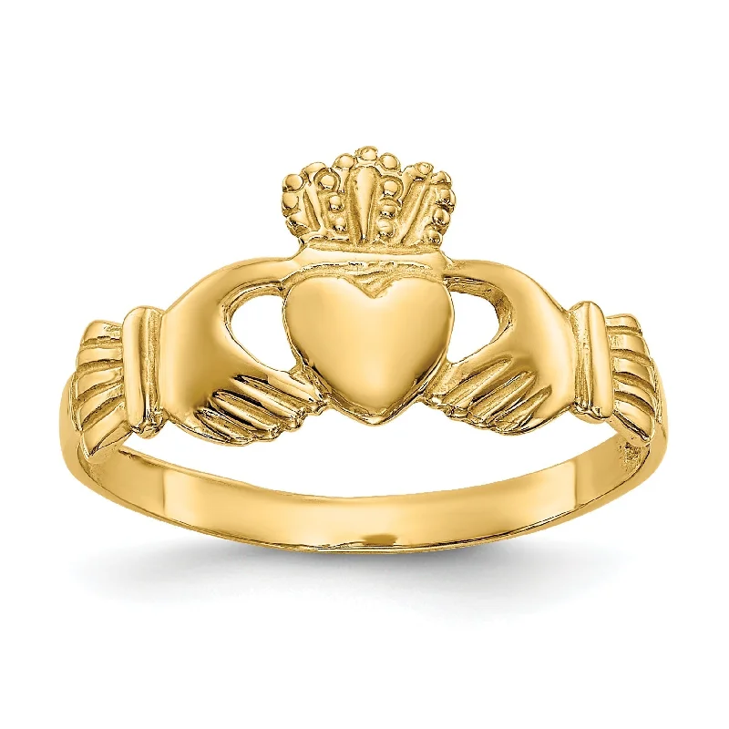 Ladies Rings for Daily Shine-14k Yellow Gold Ladie's Solid Lightweight Claddagh Ring