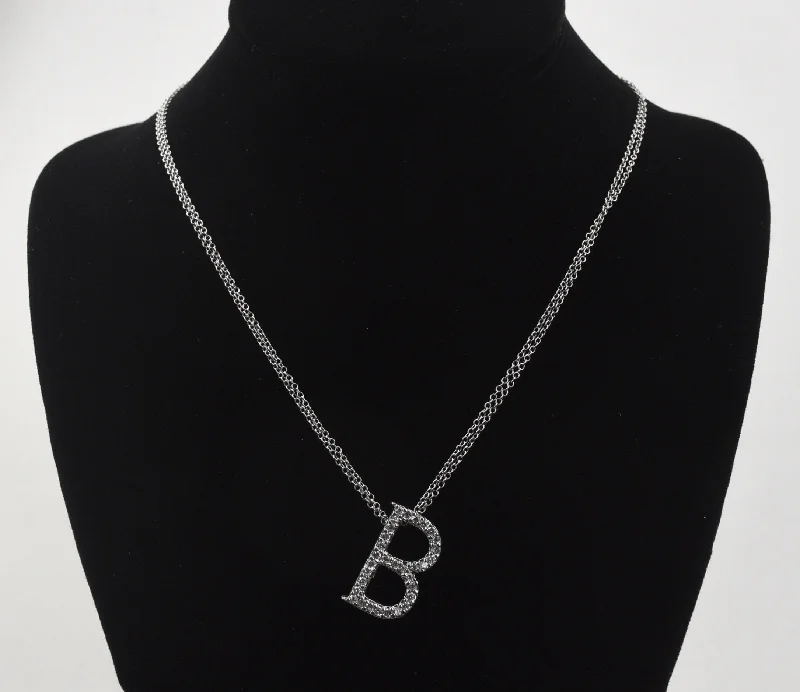 Snug clavicle necklaces -Sterling Silver Cubic Zirconia "B" Pendant on Double Strand Sterling Silver Chain Necklace - 20"