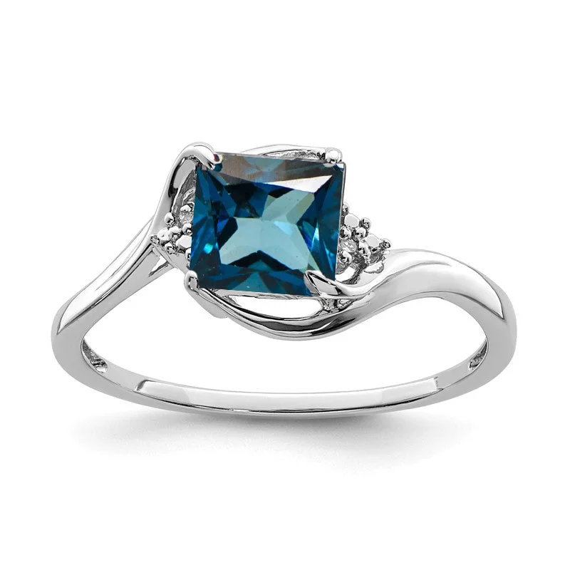 Ladies Rings Ethnic Shine-Sterling Silver Diamond & London Blue Topaz Princess Cut Ring