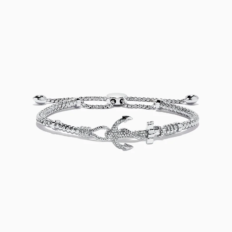 Ladies birthday sparkle bracelets -Seaside Sterling Silver Diamond Anchor Bracelet, 0.16 TCW