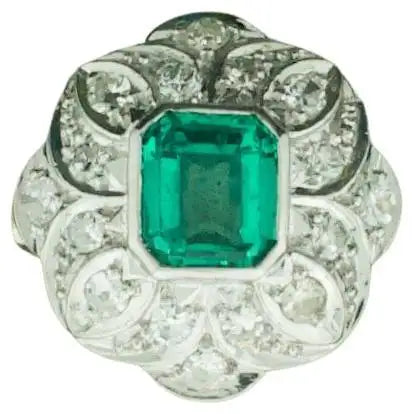 Ladies Rings for Sport Spark-Art Deco Emerald and Diamond Ring in Platinum