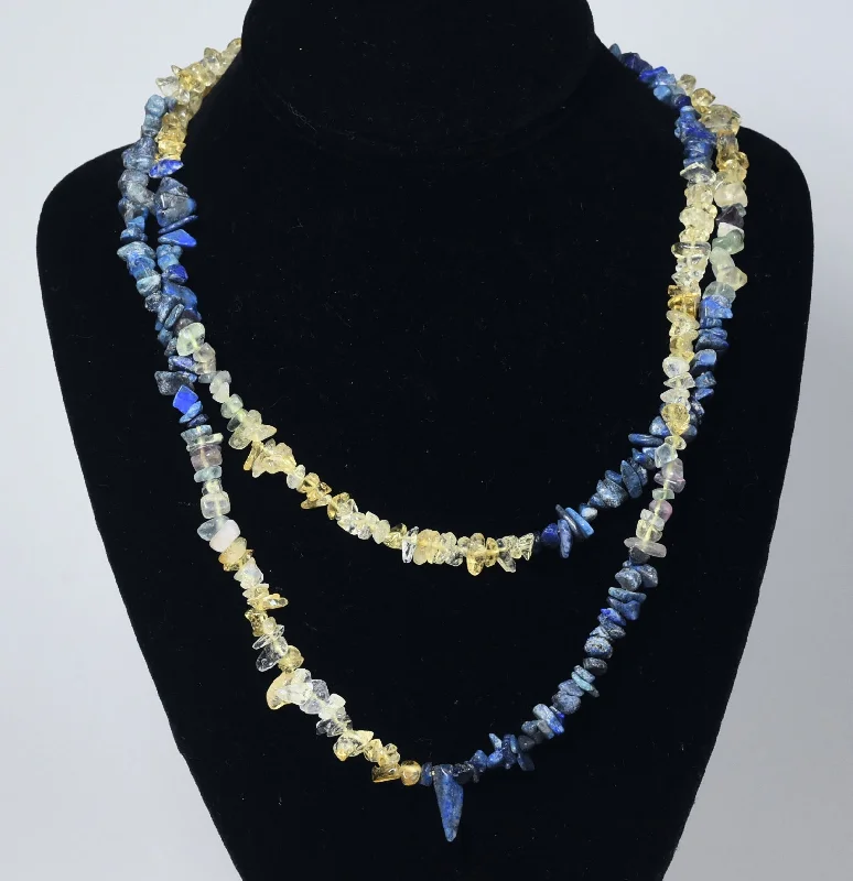 Anchor gleam necklaces -Lapis Lazuli, Citrine, Fluorite Chip Bead Opera Necklace - 42 Inches Long