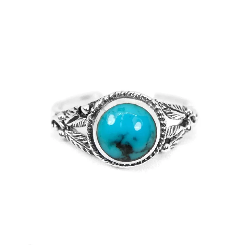 Ladies Rings Dark Spark-Sterling Silver Round Turquoise Stone Floral Toe Ring