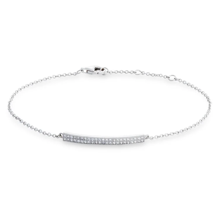 Ladies glowing warmth bracelets -Platinum Finish Sterling Silver Micropave Two Row Bar Adjustable Bracelet with 46 Simulated Diamonds 6.5" - 7.25"