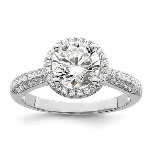 Ladies Rings Luxe Shine-Sterling Silver & CZ Brilliant Embers Round Halo Ring