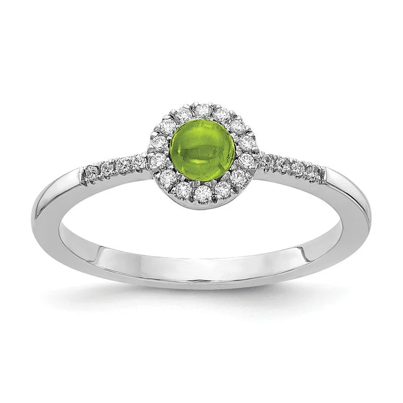 Ladies Rings with Striped Agate-14k White Gold Diamond Halo And Peridot Chabochon Ring