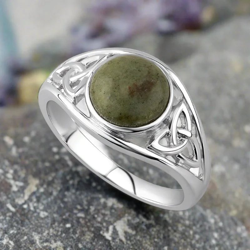 Ladies Rings with Lock Glow-Connemara Marble Celtic Trinity Knot Ring