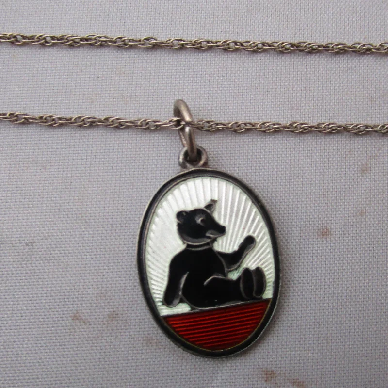 Ethnic weave necklaces -Norwegian David Andersen Sterling Silver And Enamel Bear Pendant Necklace Vintage Mid Century c1950