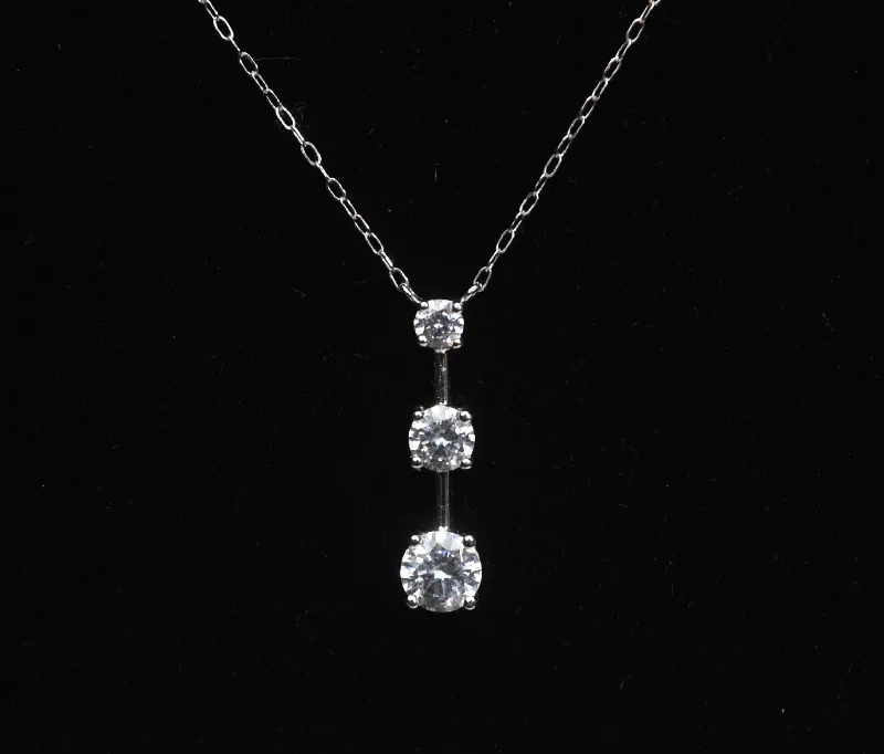 Holiday cheer necklaces -Ross-Simons - 14k White Gold Cubic Zirconia Drop Pendant Chain Necklace