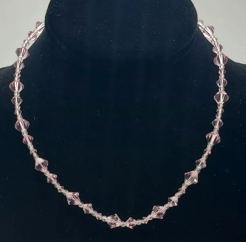 Rare find necklaces -Faceted Cut Crystal Pink Glass Beaded Necklace with 10kt Gold Clasp - 16.5"