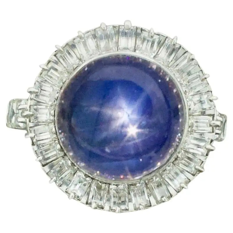 Ladies Rings with Pink Tourmaline-Blue Star Sapphire and Diamond Ring in Platinum circa 1950's