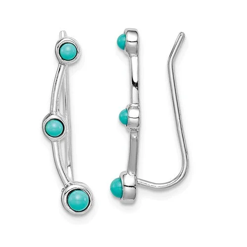 Ladies Earrings with Yellow Xenotime-Sterling Silver Created Turquoise Ear Climber Earrings