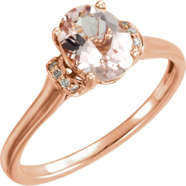 Ladies Rings with White Colemanite-14k Rose Gold Oval Morganite & .05 CTW Diamond Ring