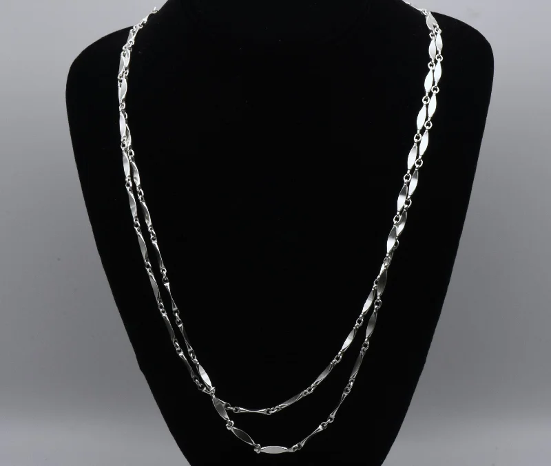 Hexagonal flash necklaces -Vintage Sterling Silver Dimpled Link Chain Necklace - 4.5 Feet Long!