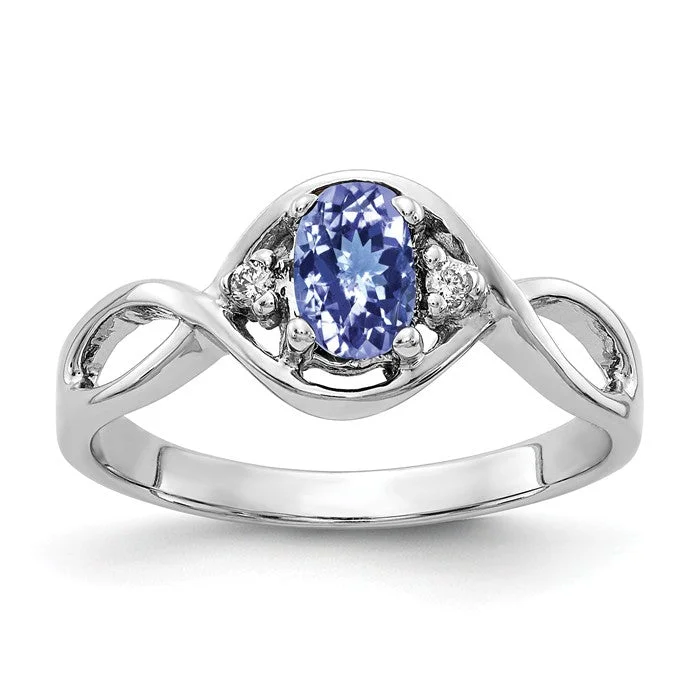 Ladies Rings Geometric Spark-14k White Gold 6x4mm Oval Tanzanite and Diamond Infinity Style Ring