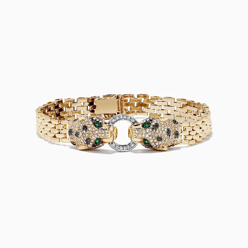 Ladies luxe platinum bracelets -Signature 14K 2-Tone Gold Diamond and Emerald 7" Bracelet, 1.35 TCW