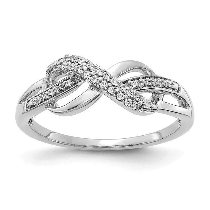 Ladies Rings Stackable Spark-14K White Gold Diamond Infinity Symbol Knot Ring