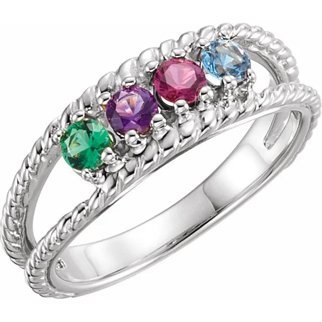 Ladies Rings for Elder Glow-Double Roped Design Mother's Family Birthstone Ring